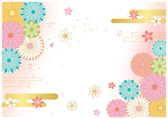 花の和柄と和紙背景