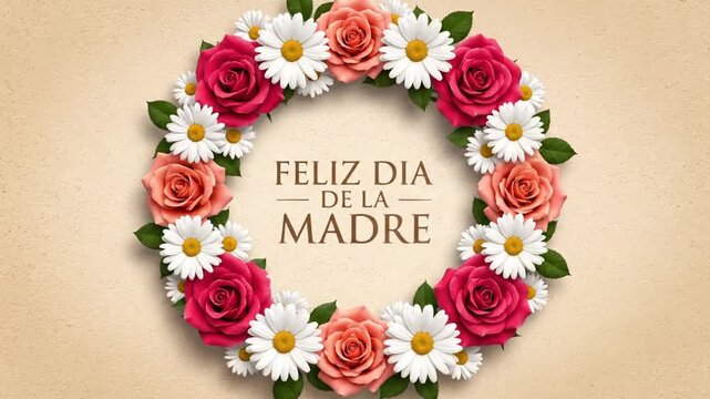 Authentic close range video shot of hands presenting colorful mothers day card white background paper playful script FELIZ DIA DE LA MADRE centered with cute heart accents soft daylight warm home sett