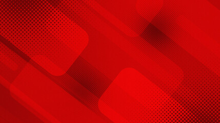 Fototapeta premium A red-themed abstract graphic background with rounded rectangles arranged diagonally, creating a dynamic and modern feel. There are dot patterns in some corners that give a subtle retro-modern or comi