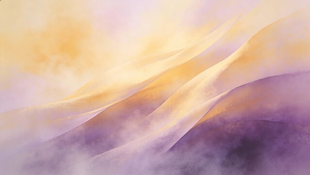 Misty abstract wave soft colour in soft yellows and violets, flowing diagonal composition, foggy dif