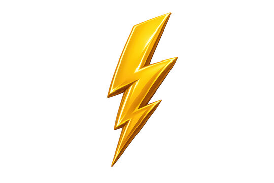 Golden lightning bolt symbol representing power, electricity, speed, energy, and a strong impact with transparent background