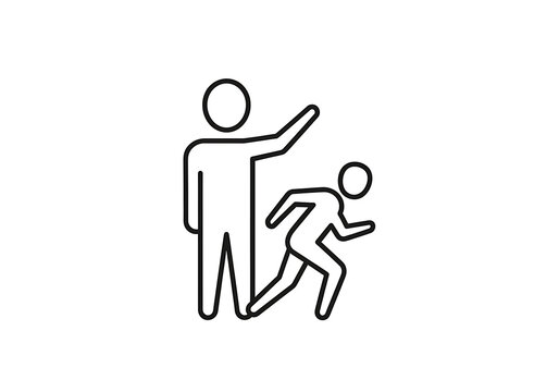 Minimalist sports coach icon, athletic trainer starting a race, black line art of referee and sprinter, physical education symbol on white background 4k, Premium Quality,