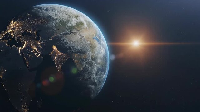 Earth from Space: Day-Night Terminator Line with Sunrise