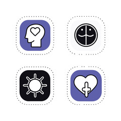 Mindfulness and Mental Health Icon Set &ndash; Brain, Heart, Sun Symbols