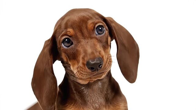 Dachshund dog with floppy ears multiple angles different head tilts cute brown puppy on white background
