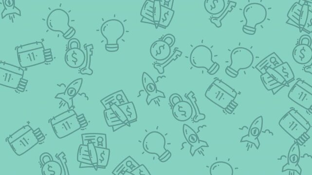 Video concept with doodle icons and light blue background.