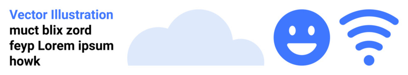 Fototapeta premium Cloud storage, online communication, data transfer, social connectivity, internet services, and technology. Blue cloud, happy face and wireless symbol. Cloud storage and online communication concept