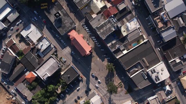Aerial view of a red-roofed building in Cambori&uacute;, Brazil