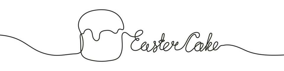 Easter cake with text in one line art style. Drawing of an easter cake with editable black stroke