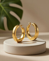 Sustainable Recycled Gold Hoop Earrings with Leaf Shadow