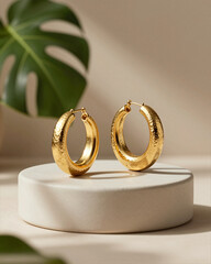 Sustainable Recycled Gold Hoop Earrings with Leaf Shadow