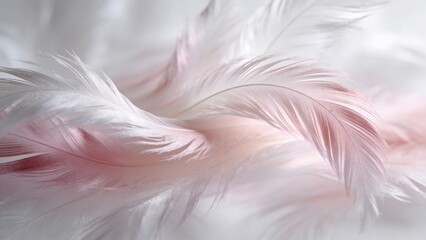 Fototapeta premium Abstract wave soft colour feather wisps in whites and pinks, delicate frond waves, feather-light ill