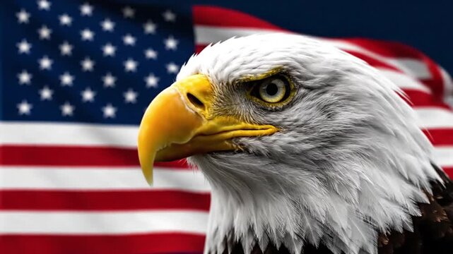 Macro style cinematic close up of bald eagle face intense stare subtle blink natural micro movements highly detailed white head feathers realistic texture dramatic side lighting strong shadow depth sh