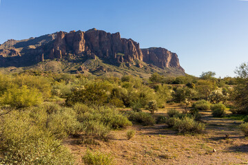 Scenic view of Superstition Mountains in Lost Dutchman State Park near Phoenix, Arizona