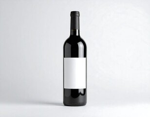 Obraz premium Tall, black wine bottle with blank white label against a white gradient background
