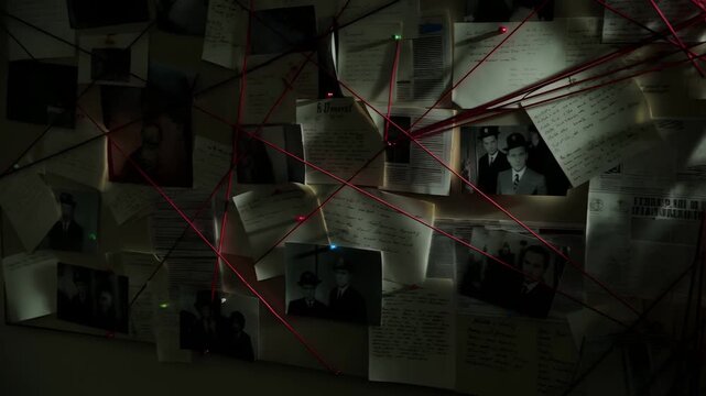 Investigation Board Red Strings Connecting Evidence Documents