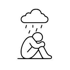 Cloud Rain Person In Depression, Sadness Vector Icon silhouette