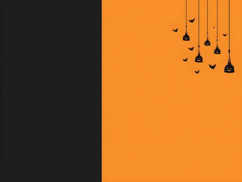 Minimalist split screen halloween background with solid black and orange