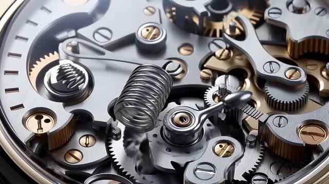 Close Up Mechanical Watch Movement Gears Springs Precision Timekeeping