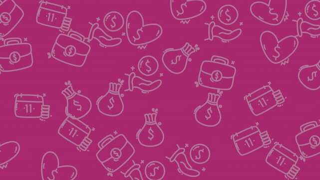 Bright Pink Pattern Showcases Love Icons And Robots.