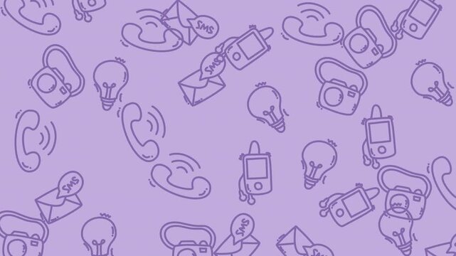 Abstract purple pattern video frames with sketch icons.