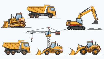 Construction site with excavators, dump trucks, and cranes in action viewed from above © Anton