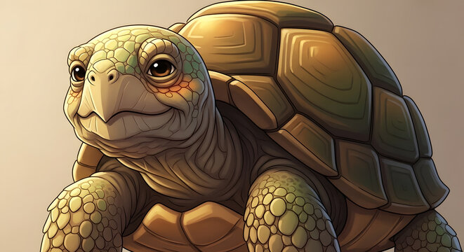 Wise old turtle character with a shell and glasses