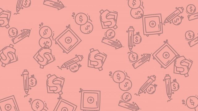 Animated money icons pattern video loop for finance themed background.
