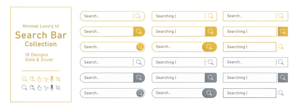 Minimal Luxury Search Bar UI Collection &ndash; Gold and Silver Web Interface Elements Set