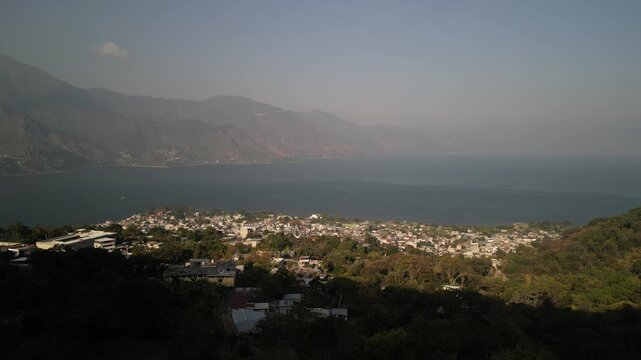 Wide aerial of San pedro la laguna lake atitlan Guatemala