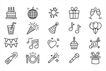 Fototapeta premium Holiday Party and Nightlife Outline Icons for Web and App Graphics