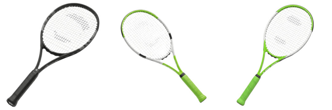 Set and collection tennis racket professional sports equipment isolated on white transparent png background