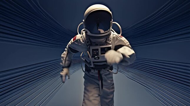 Astronaut races through a stylized futuristic tunnel, embodying speed, progress, and technological advancement