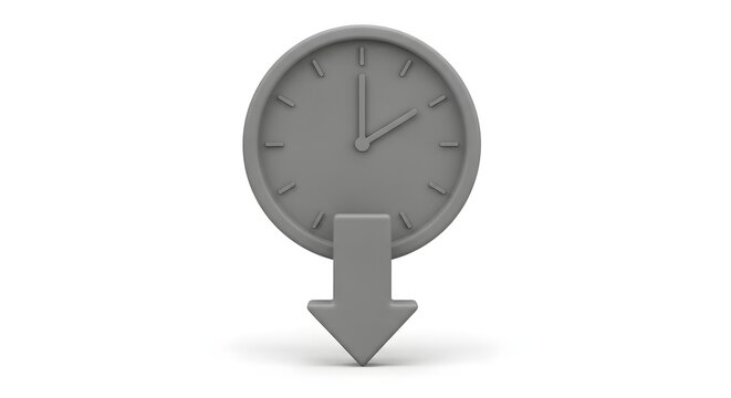 Gray Clock with Downward Arrow Symbolizing Time Decrease or Deadline