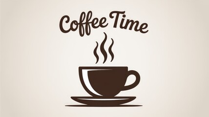 Warm stylized brown coffee cup with rising steam and inviting Coffee Time text on a light background