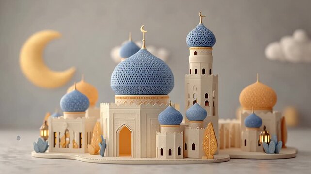 Islamic Mosque Model with Crescent Moon.