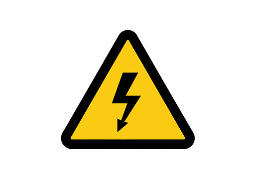 Warning sign with yellow triangle and black lightning bolt symbol on a plain background