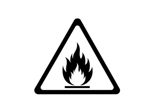 Warning sign with flame symbol indicating caution or danger in a triangular frame