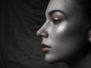 High Contrast Portrait of a Beautiful Young Woman in Black and White