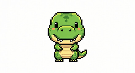 Obraz premium A smiling green dinosaur with a yellow belly standing on its hind legs in a playful pose