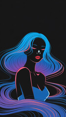 Contemplation in Hues of Self - A portrait of a Black woman, eyes closed, amidst swirling vibrant colors. Symbolizing introspection, inner peace, self-discovery, spiritual journey, and emotional depth