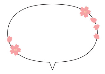 桜のあしらいシンプルな楕円の吹き出し（中央しっぽ）