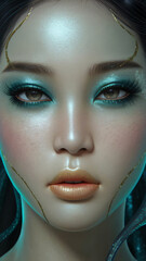 Futuristic Beauty: A Close-Up Portrait of a Cyborg Woman with Striking Silver Makeup