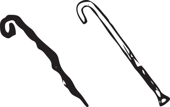 手書きの魔法の杖・杖の墨絵風のアイコンイラスト素材