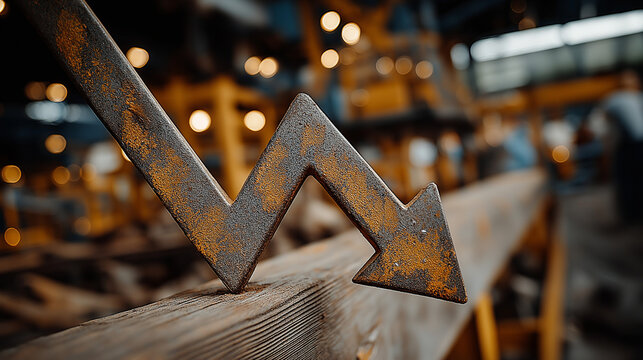 Economic downturn Arrow: A weathered arrow, etched with the scars of time, plunges downward, a stark symbol of economic downturn. A critical visual commentary on the fluctuations of market trends.