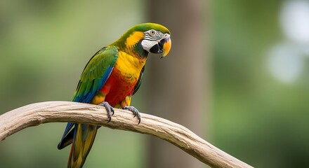 Obraz premium Vibrant Parrot Perched on Branch in Forest