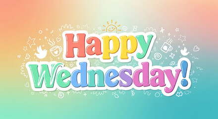 Colorful Happy Wednesday Greeting with Gradient Background.