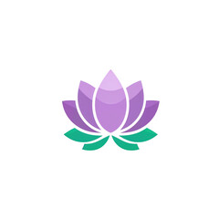 Obraz premium A purple lotus flower on a black background with green leaves