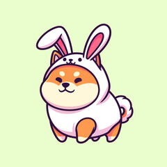 Obraz premium Cute Shiba Inu Dog Wearing Bunny Costume Cartoon Vector.