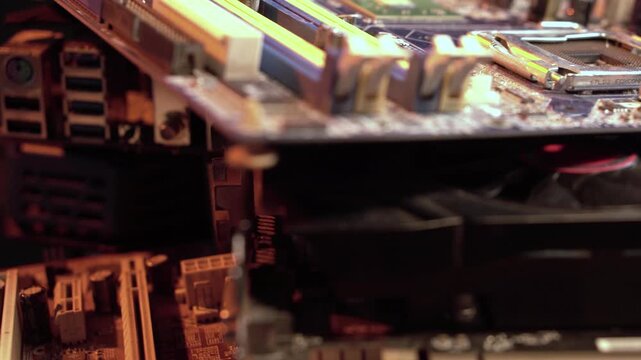 Electronic Waste, Bunch of Computer Motherboards and Graphic Cards